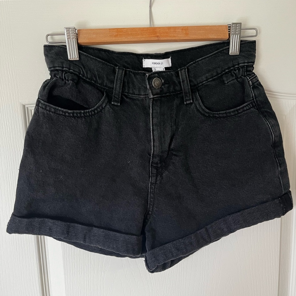 Forever 21 black denim cuffed shorts